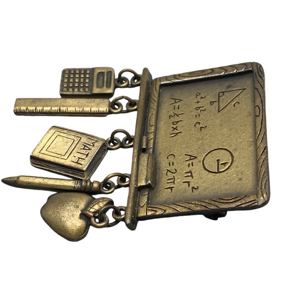 VTG JJ Jonette Antiqued Brass-Tone Classroom Math Teacher Appreciation Brooch - Picture 3 of 7